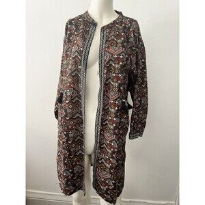 Ethnic Mens Long Sleeve Jacket Duster S Indian Native Geometric Rustic Cotton